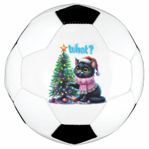 Funny Christmas Cat What with Tree Sticker Soccer Ball