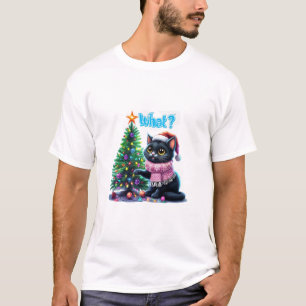 Funny Christmas Cat What with Tree Sticker T-Shirt