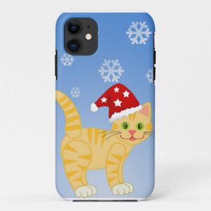 Funny Christmas Cat yellow Snowflakes Case-Mate iPhone Case