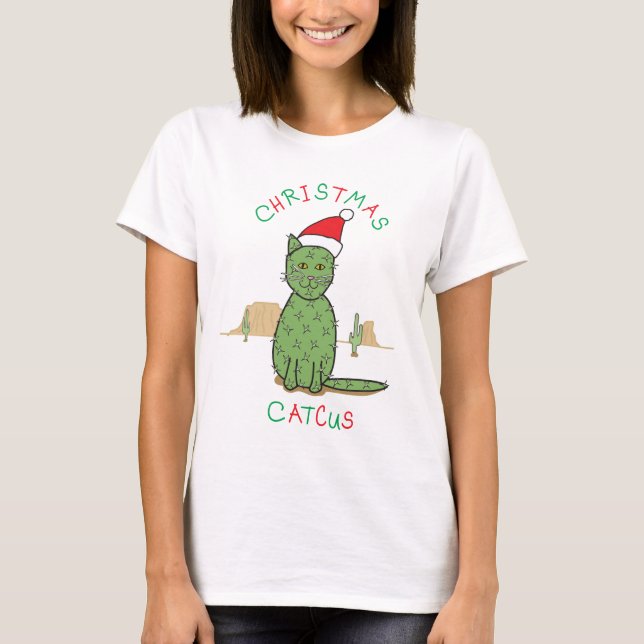 Funny "Christmas Catcus" Cactus Drawing T-Shirt (Front)
