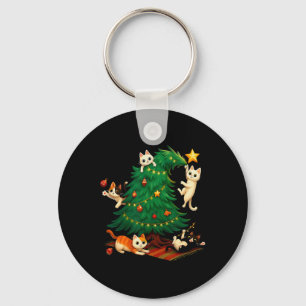 Funny Christmas Cats Climbing Tree Cute Cat Xmas H Key Ring