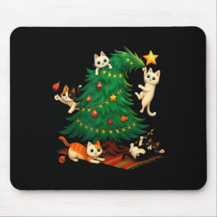 Funny Christmas Cats Climbing Tree Cute Cat Xmas H Mouse Pad