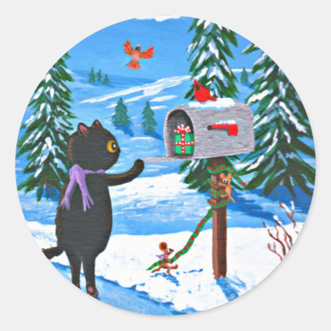 Funny Christmas Cats Creationarts Sticker (Front)