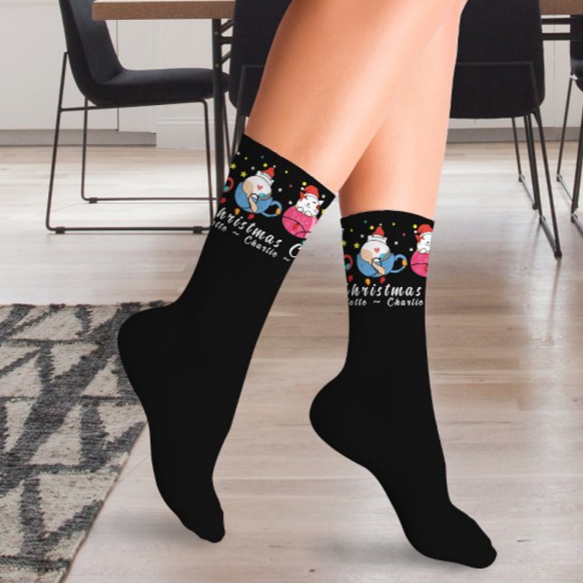 Funny Christmas Cats I Monogram Christmas Party Socks (Creator Uploaded)