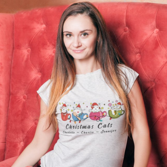 Funny Christmas Cats I Monogram Christmas Party T-Shirt (Creator Uploaded)