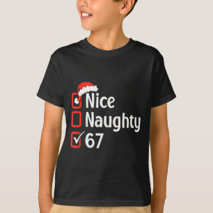 Funny Christmas Checked List Nice Naughty 6 7 Meme T-Shirt