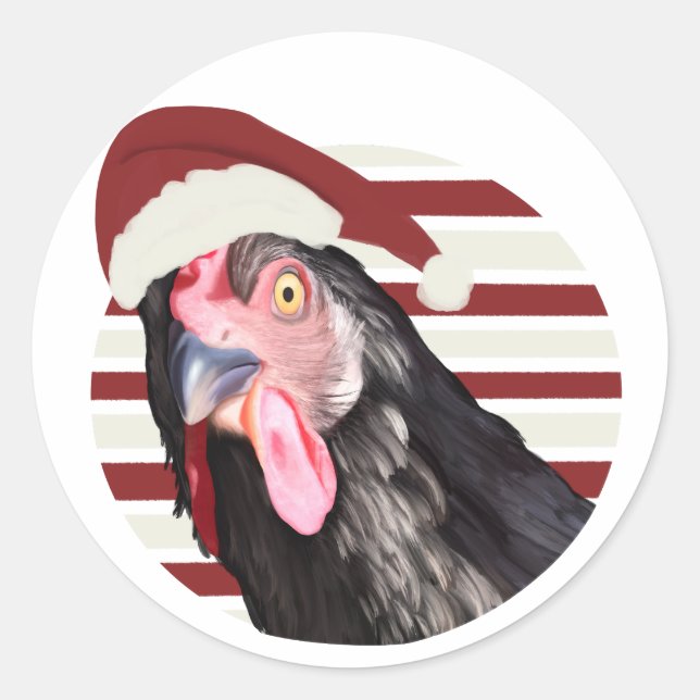 Funny Christmas Chicken Classic Round Sticker (Front)