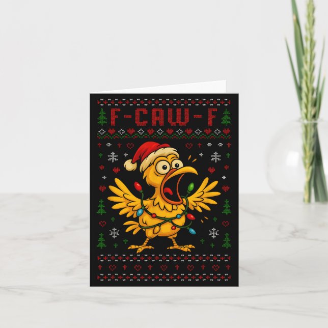 Funny Christmas Chicken F-caw-f Rooster Meme Humor Card (Front)