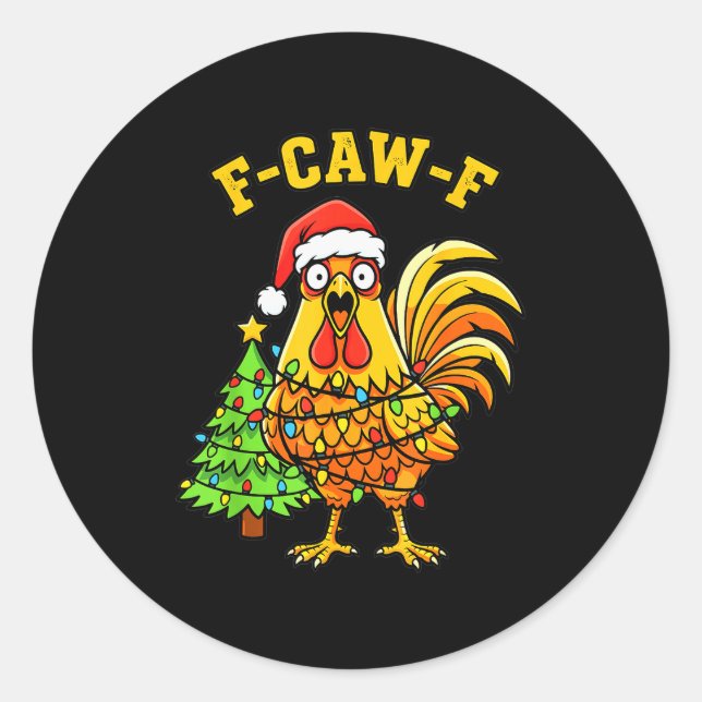 Funny Christmas Chicken Lights Santa Hat F-caw-f  Classic Round Sticker (Front)