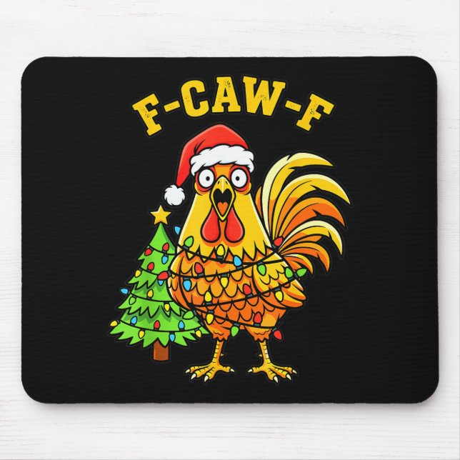 Funny Christmas Chicken Lights Santa Hat F-caw-f  Mouse Pad (Front)