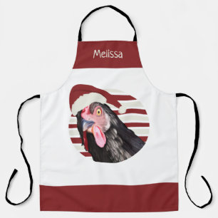 Funny Christmas Chicken Red And White Stripes Apron