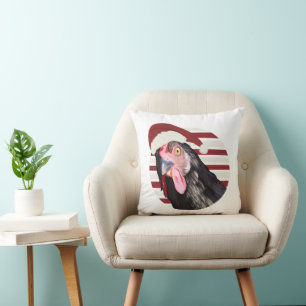 Funny Christmas Chicken Red And White Stripes Cushion