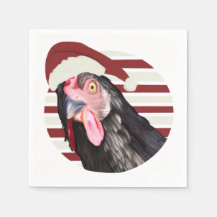 Funny Christmas Chicken Red And White Stripes Napkin