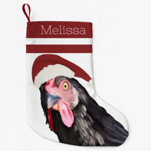 Funny Christmas Chicken Red Stripes Small Christmas Stocking