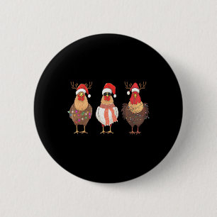 Funny Christmas Chicken Santa Hat Farm Animal Chic 6 Cm Round Badge
