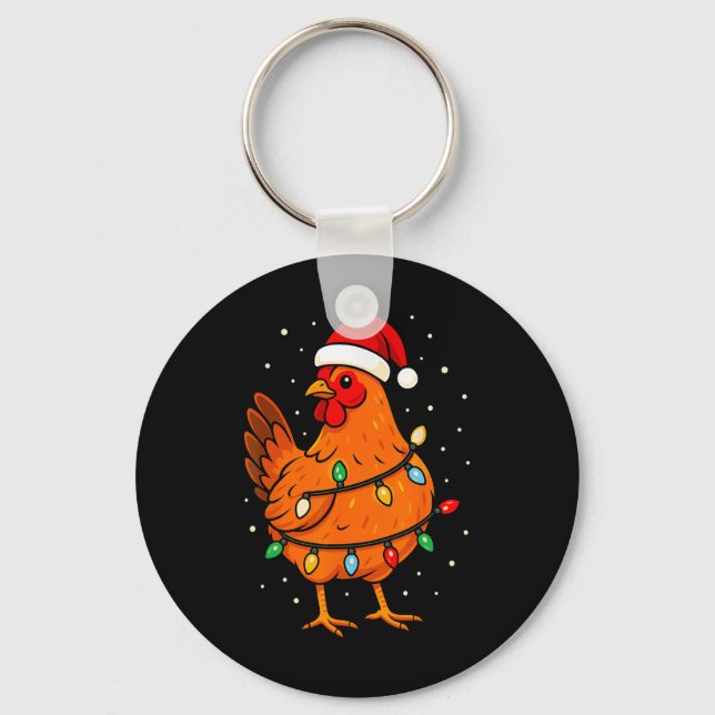Funny Christmas Chicken Wearing Santa Hat  Key Ring (Front)