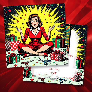 Funny Christmas, Coffee and Panic Retro Humorous Holiday Card