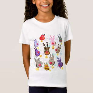 Funny Christmas Colourful Toys Deers with Bells Fu T-Shirt