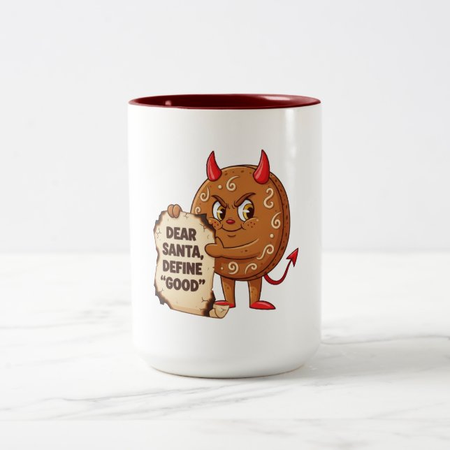 Funny Christmas Cookie Character Two-Tone Coffee Mug (Center)