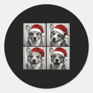 Funny Christmas Corgi Santa Dog Lover Photo Booth Classic Round Sticker