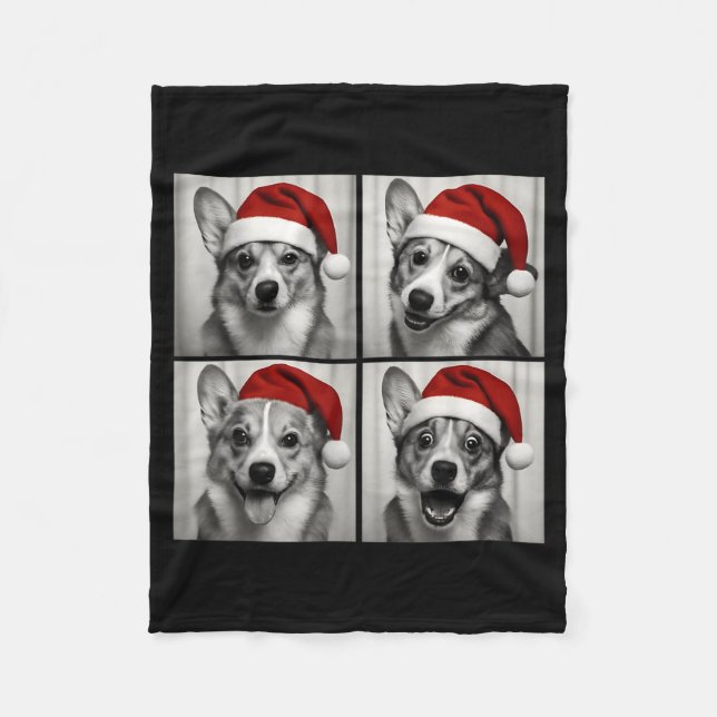 Funny Christmas Corgi Santa Dog Lover Photo Booth  Fleece Blanket (Front)
