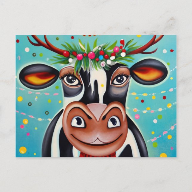Funny Christmas Cow Postcard (Front)