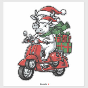 Funny Christmas Cow Riding Scooter Vintage Design_