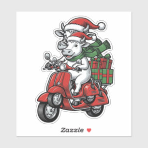 Funny Christmas Cow Riding Scooter Vintage Design_