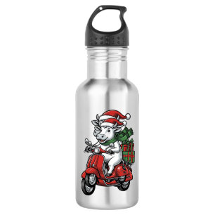 Funny Christmas Cow Riding Scooter Vintage Design_ 532 Ml Water Bottle