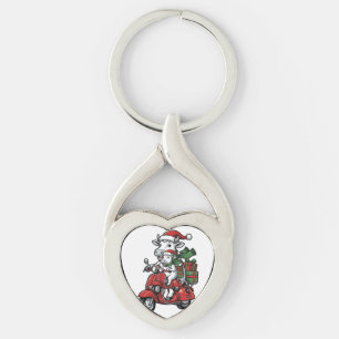 Funny Christmas Cow Riding Scooter Vintage Design_ Key Ring
