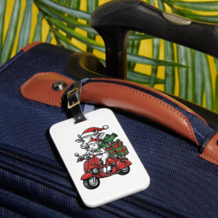Funny Christmas Cow Riding Scooter Vintage Design_ Luggage Tag
