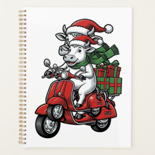 Funny Christmas Cow Riding Scooter Vintage Design_ Planner