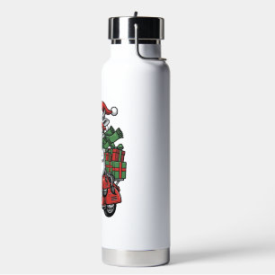 Funny Christmas Cow Riding Scooter Vintage Design_ Water Bottle