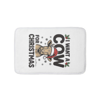 Funny Christmas Cow Vintage Holiday Shirt Design_1 Bath Mat