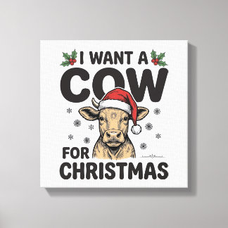 Funny Christmas Cow Vintage Holiday Shirt Design_1 Canvas Print