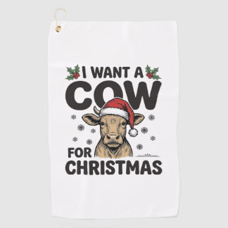 Funny Christmas Cow Vintage Holiday Shirt Design_1 Golf Towel
