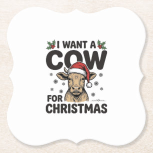 Funny Christmas Cow Vintage Holiday Shirt Design_1 Paper Coaster