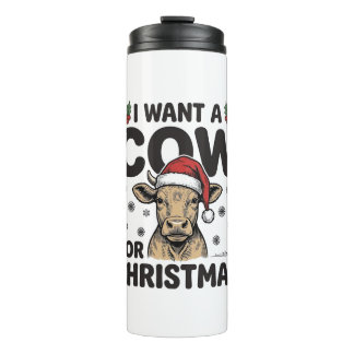 Funny Christmas Cow Vintage Holiday Shirt Design_1 Thermal Tumbler
