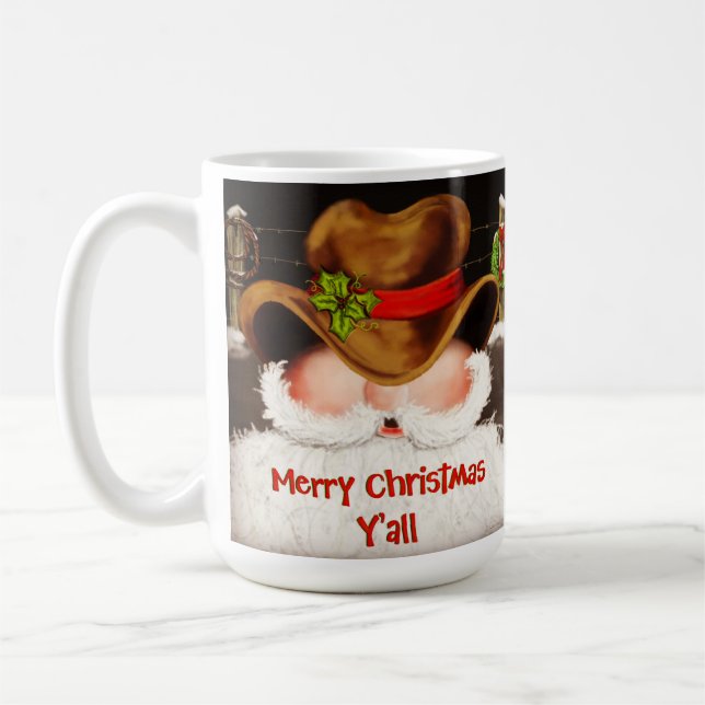 Funny Christmas Cowboy Santa Coffee Mug (Left)