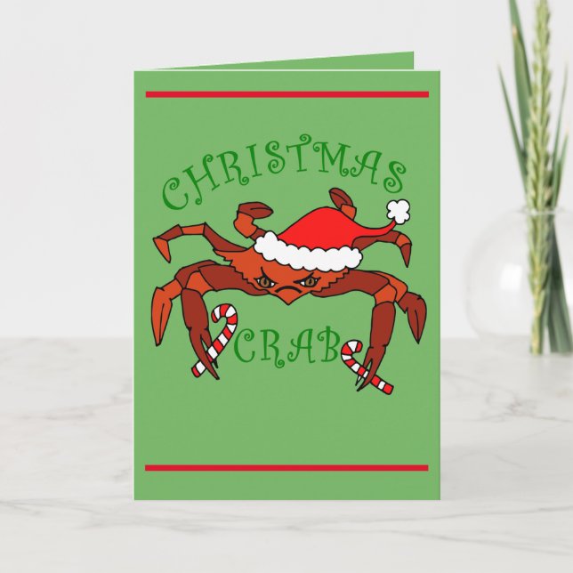 Funny Christmas Crab Santa Crab Holiday Humour Card (Front)