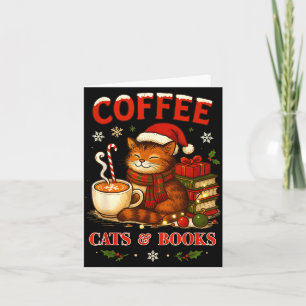 Funny Christmas Cute Coffee Cats Books Lover Women Card