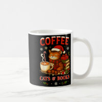 Funny Christmas Cute Coffee Cats Books Lover Women