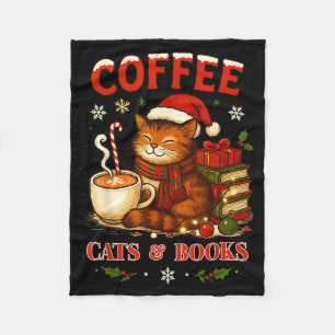 Funny Christmas Cute Coffee Cats Books Lover Women Fleece Blanket