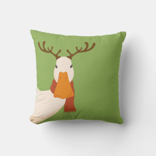 Funny Christmas Cute Duck wears Deer Antlers Cushion