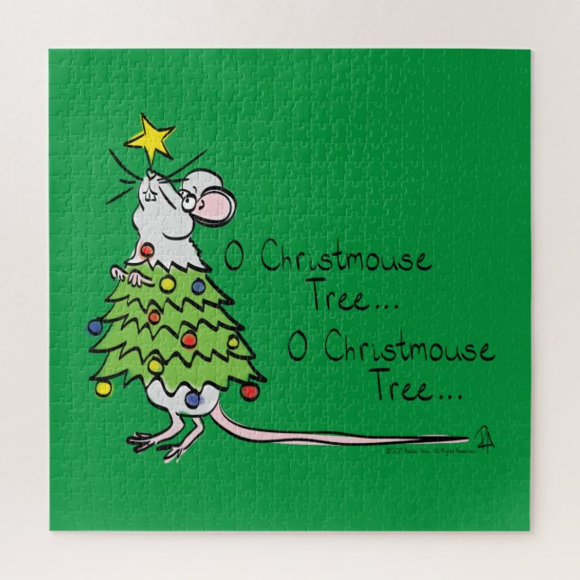 Funny Christmas Cute Mouse Tree Cartoon Jigsaw Puzzle (Vertical)