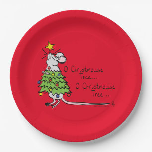 Funny Christmas Cute Mouse Tree Cartoon Paper Plate