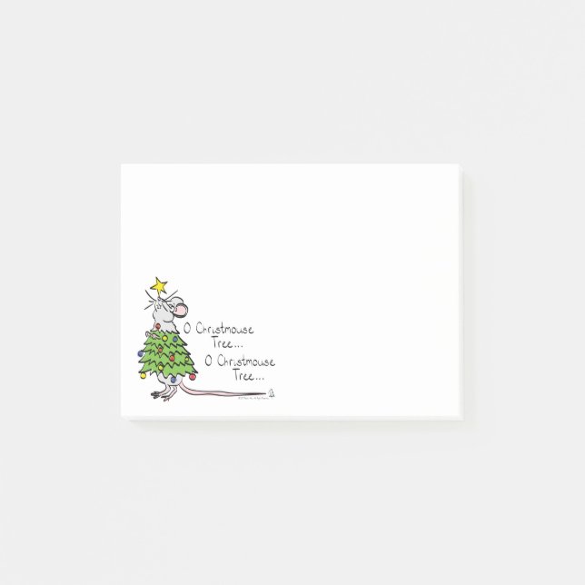 Funny Christmas Cute Mouse Tree Cartoon Post-it Notes (Front)