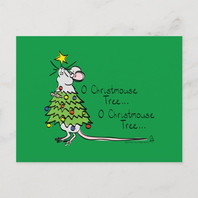 Funny Christmas Cute Mouse Tree Cartoon Postcard (Front)