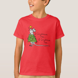 Funny Christmas Cute Mouse Tree Cartoon T-Shirt