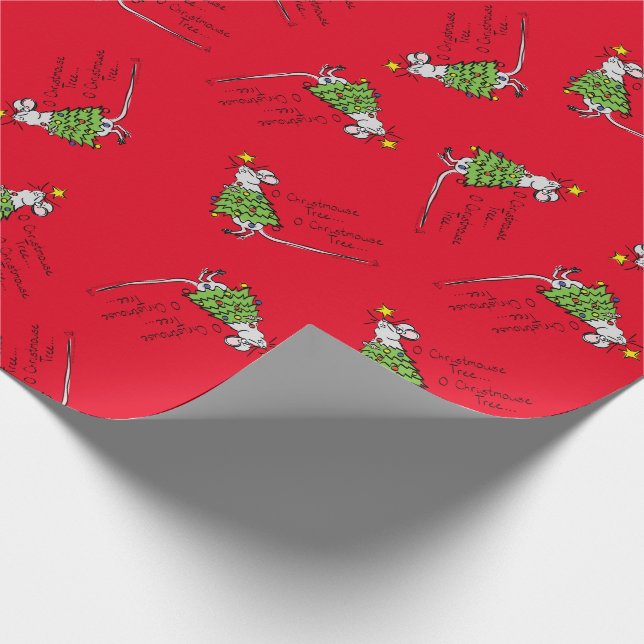Funny Christmas Cute Mouse Tree Cartoon Wrapping Paper (Corner)
